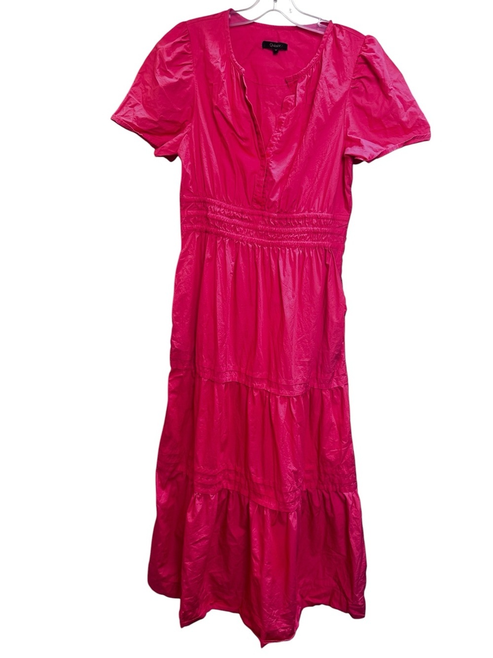 Quince 100% Organic Cotton Poplin Tiered M Maxi Dress Smocked Lightweight Coral - Picture 5 of 16